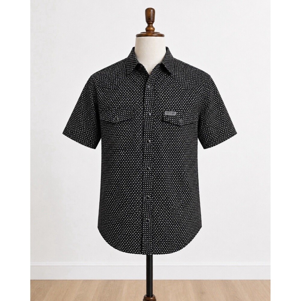 Panhandle Performance Western Rodeo Pearl Snap Shirt Black Print Sz Small